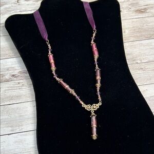 Hand crafted Victorian inspired Purple and Gold Glass Necklace